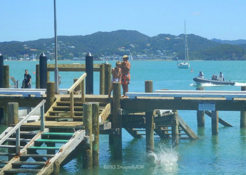Summer fun on the pier at Russell, NZ