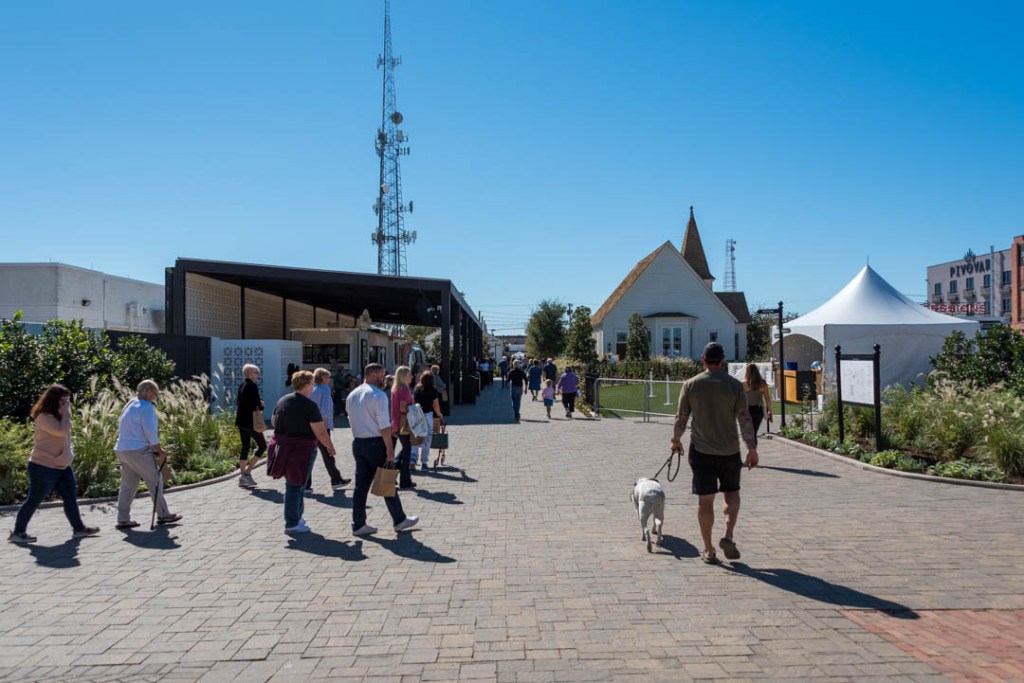 Wide, even and accessible brick walkway at Magnolia Silos in Waco, Texas. ©Jeri Murphy Photography